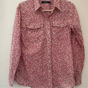 Lauren Ralph Lauren Floral Button Up Shirt Womens M Pink Red Cotton